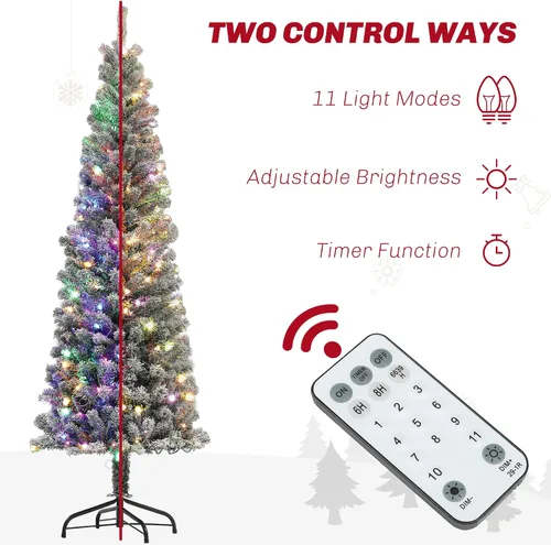 Vista 4 de HOMCOM Árbol de Navidad de Lápiz artificial preiluminado de 6 pies, árbol de Navidad artificial con 170 luces LED de doble color y 429 puntas