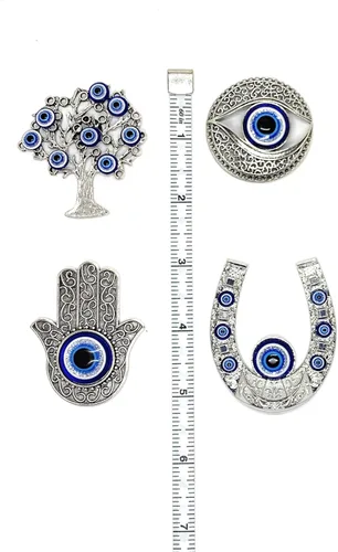 Vista 2 de LUCKBOOSTIUM Hamsa - Dije de mano con imán contra el mal de ojo, llavero para nevera, oficina y cocina, accesorio de buena suerte y bendición, plata