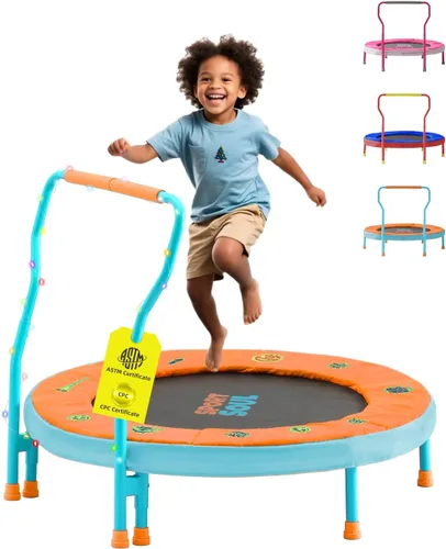 SPORTSOUL Mini Trampoline for Kids 3-6 with Super Safe Foam Handle Bar, 3ft Toddler Trampoline Indoor with No-Gap Cover for Indoor and Outdoor
