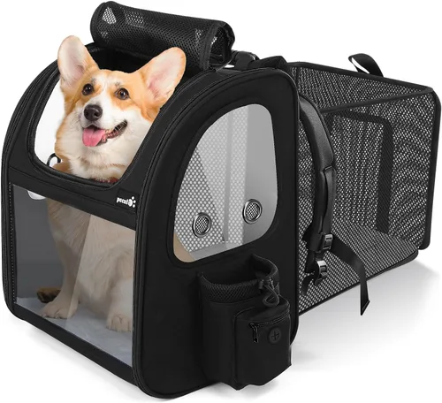 Vista 19 de Pecute - Mochila para mascotas, extensible con malla transpirable para perros pequeños, gatos, mochila para mascotas, para senderismo, viajes