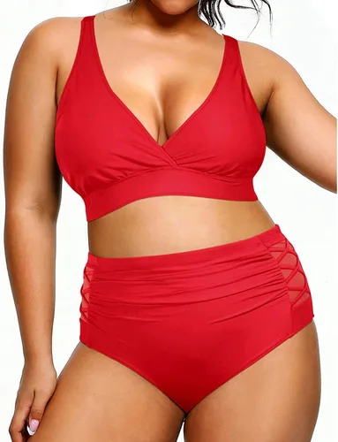 Vista 4 de Yonique Traje de baño de dos piezas para mujer, de talle alto, con control de abdomen