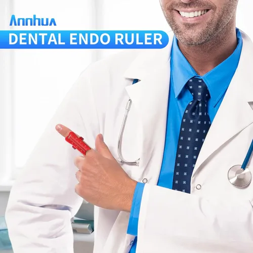 Vista 2 de Anillo de medición endodóntico, regla de dedo roja, instrumento de medición de conducto radicular dental de aluminio, 1.4 in, 1,4 pulgadas, fácil