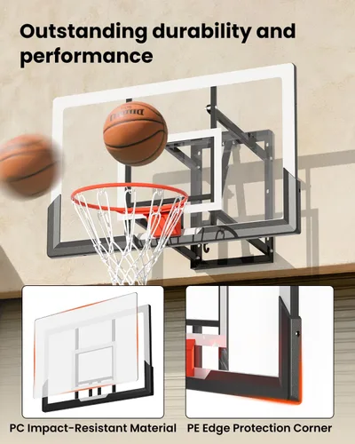 Vista 2 de Wall Mounted Basketball Hoop Indoor Outdoor with 52 Inch Shatterproof Backboard, Adjustable Garage Wall Mount Basketball Goal System