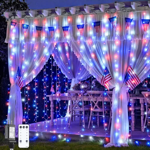 Vista 16 de JMEXSUSS - Cadena de luces de Navidad rojas y blancas de 300 LED con control remoto, luces de cortina de Navidad de 9.8x9.8 pies, enchufe, 8 modos