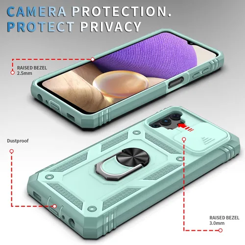 Vista 3 de Fetrim Funda para Galaxy A32 5G, Caja Del Teléfono De La Cubierta De La Cámara Con Soporte De Anillo De Rotación Para Samsung Galaxy A32 5G - Verde