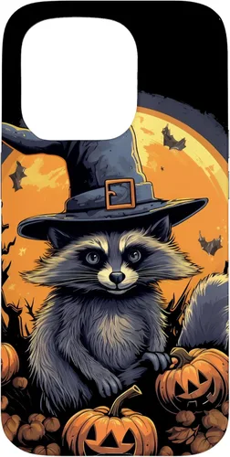 Vista 14 de iPhone 16 Raccoon Witch Hat Pumpkins Halloween Costume Case