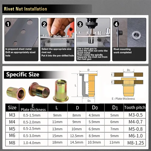 Vista 4 de Kit de herramientas con remachadora a presión, 430 piezas de combinación de tuercas de remache métricas (M8/M6/M5/M4/M3), adecuado para aplicaciones