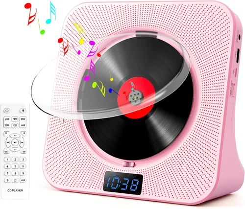 Vista 2 de Reproductor de CD de pared con altavoces, reproductores de CD ROADOM para el hogar, reproductor de CD Bluetooth con sonido estéreo de alta