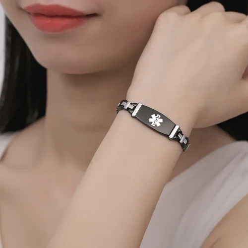 Vista 4 de Pulseras médicas de la identificación de la alerta del acero inoxidable de la señora de la manera