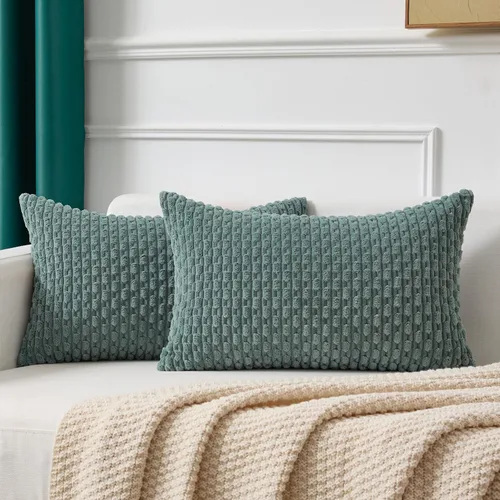 Vista 297 de Kevin Textile - Juego de 2 fundas de almohada decorativas de pana suave, estilo bohemio, a rayas, decoración del hogar para sofá, cama, sofá y sala