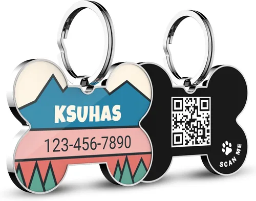 Vista 12 de Etiquetas para perros con código QR personalizadas para mascotas, etiquetas de identificación de perro personalizadas, visualización de perfil