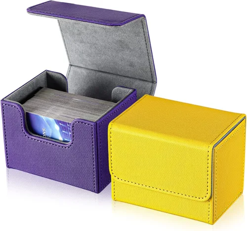 Vista 8 de Weewooday 2 Cajas de Cartas de Mazo de Cuero de Gran Tamaño Caben Más de 100 Cartas con Fundas Juego de Mazo para Cartas Coleccionables Jugables