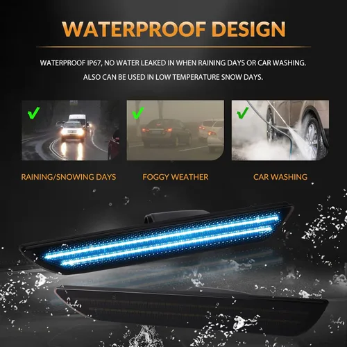 Vista 5 de Luces LED Marcadoras Laterales Lámpara Marcadora de Parachoques Trasero Reflectores para Ford Mustang 2015-2023, Lente Ahumada (Azul Hielo)