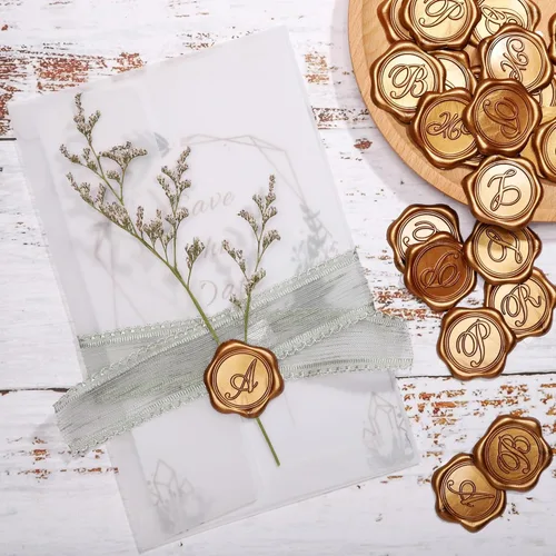 Vista 5 de Yoption Pegatinas de Sello de Cera Inicial A, Paquete de 100 Pegatinas Autoadhesivas de Sello para Sobre de Oro Antiguo para Boda, Fiesta