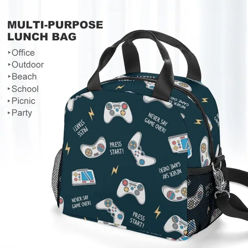 Vista 6 de Wiqodme Joystick Gamepad - Bolsa de almuerzo aislada con correa ajustable para el hombro para mujeres y hombres, bolsa de almuerzo reutilizable
