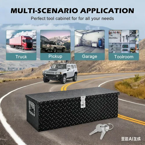 Vista 3 de Caja de herramientas de aluminio de 30 pulgadas, cajas de herramientas resistentes para cama de camión, caja de herramientas para camión con placa