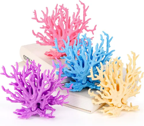 Vista 3 de TOPZEA Paquete de 4 decoraciones artificiales de coral para acuario, arrecife de coral sintético de plástico, lindas decoraciones para pecera