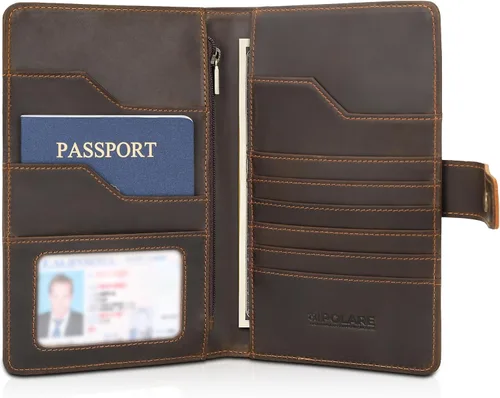 Polare - Cartera de cuero de grano completo para pasaporte, soporte de viaje familiar, organizador de documentos, bloqueo RFID, portafolios, 3