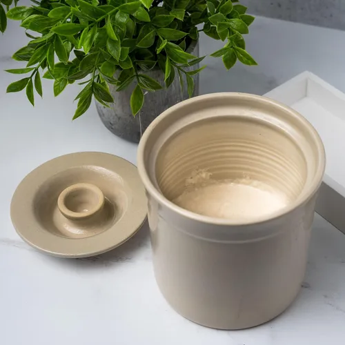 Vista 4 de Humble House Kit de inicio de pan de masa madre de 1/2 galón Sauerkrock Open Ceramic Crock con tapa, 2 litros de gran capacidad, tarro de 64 onzas