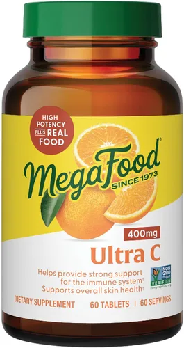 MegaFood Ultra C 400 mg – Suplemento vegano de apoyo inmunológico de vitamina C, suplemento de vitamina C hecho con alimentos reales, incluyendo