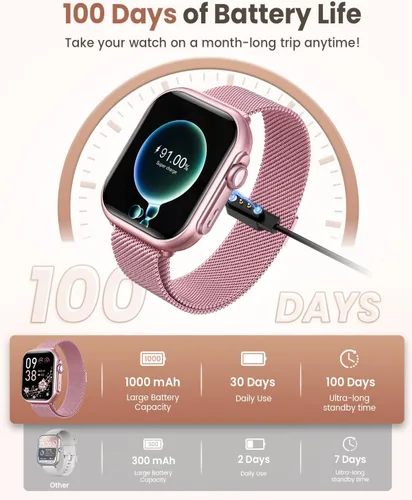 Vista 4 de Relojes inteligentes para mujer Fitness Tracker 1.85 "Smartwatch con 30 días+duración de la batería marcarespuesta llamada llamada sueño ritmo
