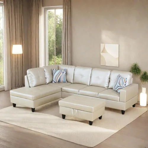 Vista 27 de GlasFlength Juego de sofás modulares para sala de estar, sofás modulares de 4 asientos para sala de estar con otomana extraíble, juego de sofá