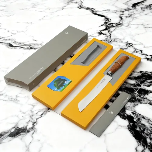 Vista 8 de WICKWILLOW Cuchillo para pan de 8 pulgadas, acero 14C28N con mango de madera de olivo italiano, cuchillo de doble dentado para masa madre y pan