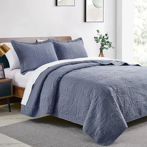 Vista 299 de Edredón de cama tamaño queen Love's cabin, color azul, para cama de verano, de microfibra ligera, estilo moderno, para todas las estaciones, 3