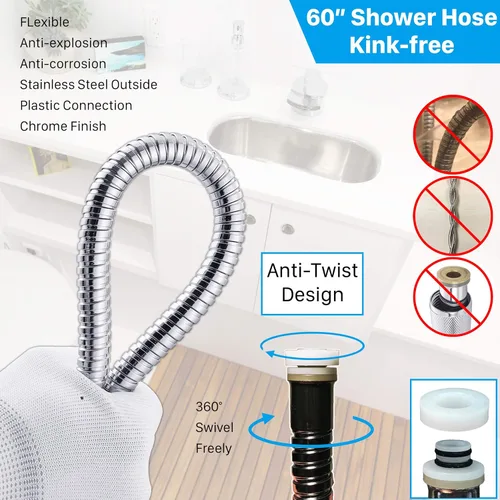 Vista 6 de Cabezal de ducha para autocaravana con manguera, cabezal de ducha de alta presión con interruptor de encendido y apagado de mano, remolque de viaje