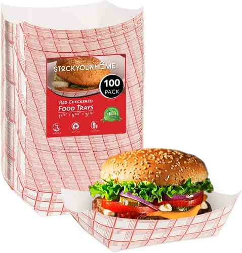 Vista 22 de Stock Your Home Botes pequeños de papel para alimentos (paquete de 100) bandejas desechables de 1 libra a cuadros rojos y blancos, botes de comida