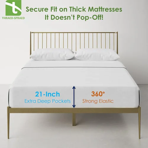 Vista 4 de Juego de sábanas tamaño Queen de 21 pulgadas con bolsillos extraprofundos para cama ajustable, 1000 hilos, 100% algodón egipcio, tejido satinado