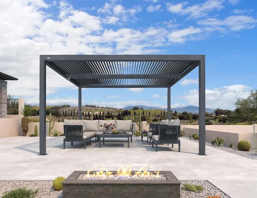 Vista 2 de PURPLE LEAF 94AS - Pérgola pequeña de aluminio compacto de 10 x 12 pies con techo rígido con listones ajustables para patio, cubierta de terraza