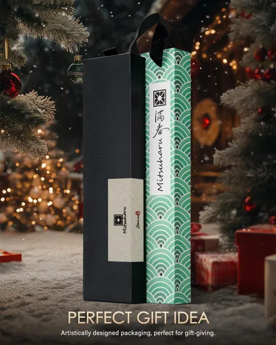 Vista 8 de Mitsuharu Cuchillo Nakiri de 7 pulgadas, cuchillo para verduras serie SHOMAN, hoja afilada, mango ergonómico de madera de olivo, cuchillo de carne