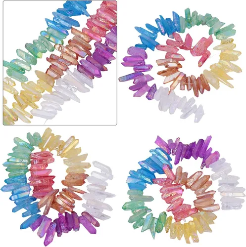 Vista 2 de rockcloud Rock Crystal Points - Palos de cuarzo transparente con revestimiento de titanio, cuentas sueltas perforadas en la parte superior de 15