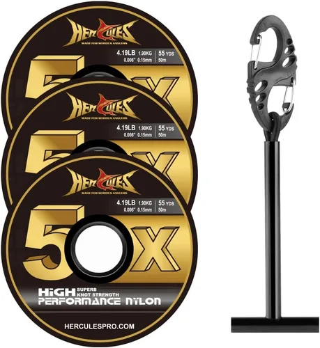 Vista 13 de HERCULES Tippet de pesca con mosca, paquete de 3 con soporte para volquetas, 55 yardas