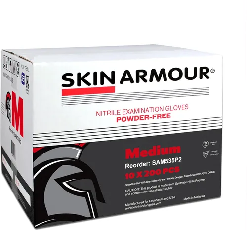 Vista 3 de SKIN ARMOUR® 200 guantes de nitrilo para examen médico sin polvo, desechables, no estériles, puntas de dedos texturizadas, sin látex
