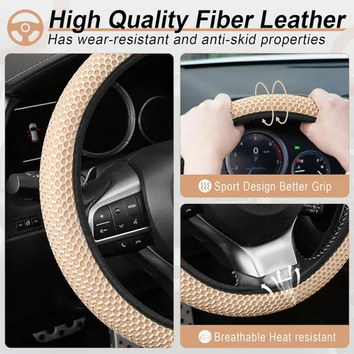 Vista 4 de Alpmosn Funda Elástica Extensible para Volante, Microfibra Transpirable de Seda de Hielo, Antideslizante, Accesorios de Interior de Automóvil