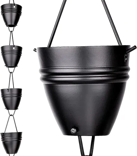 Cadena de lluvia de rayas gemelas de 8.5 pies, aluminio recubierto de polvo negro, elegantes cadenas de lluvia para canaletas