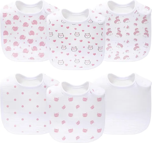Vista 8 de Paquete de 6 baberos de muselina unisex para bebés, absorbentes, suaves y lindos para bebés niños y niñas, 100% algodón
