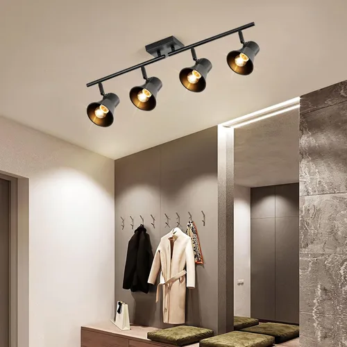 Vista 7 de YILYNN Moderno kit de iluminación de pista de 4 luces, proyector de techo direccional negro con cabezal de luz giratorio, iluminación de pista