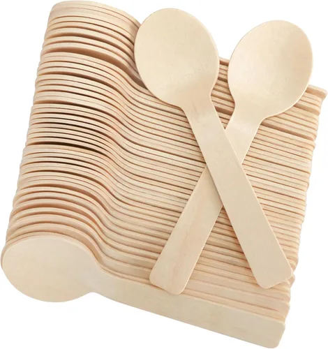 Vista 11 de LotFancy Cucharas de madera desechables, 100 cucharas de cubiertos de madera de 6.25 pulgadas, biodegradable compostable, ecológico, degustación