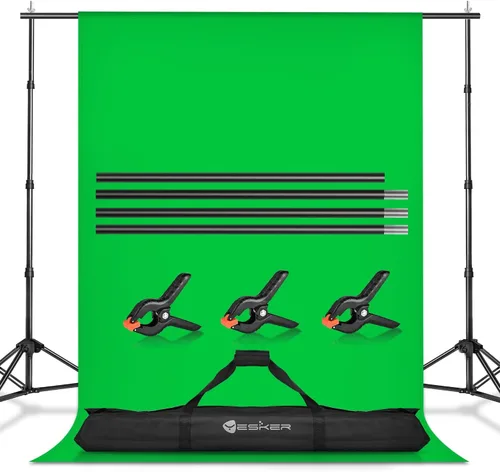 Yesker Kit de telón de fondo de pantalla verde de 8.5 x 10 pies con soporte para fotografía, sistema de soporte de fondo de pantalla verde con telón