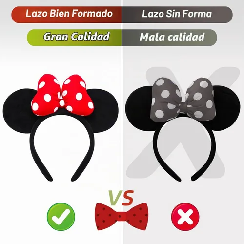 Vista 5 de ODOCARE Handmade Mouse Ears Headband for Women and Ladies, Polka Dot Bow Mini Ears Costume Accessories Puntos blancos y negros