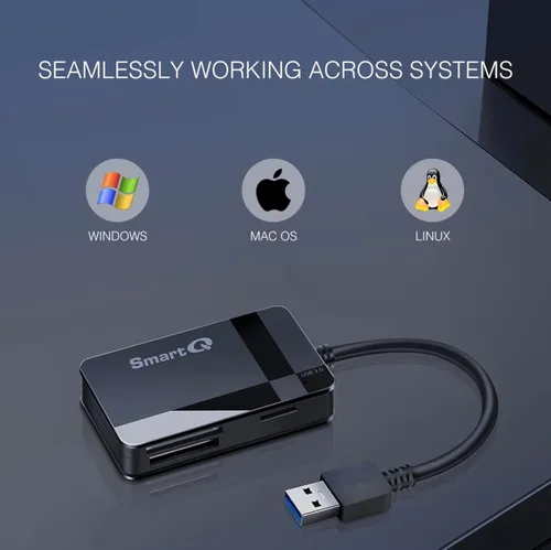 Vista 6 de SmartQ C368 Lector de Tarjetas USB 3.0 - Plug & Play, Compatible con Apple y Windows, Soporta Tarjetas SD, Micro SD, MS, CF