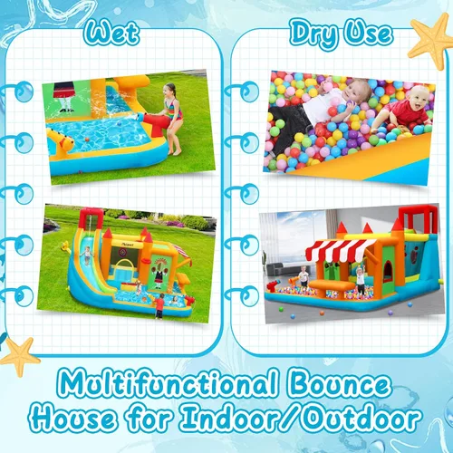 Vista 4 de FBSPORT - Casa inflable de rebote con tobogán acuático, casa de rebote para niños con soporte de juguete, piscina de salpicaduras, pared de Naranja