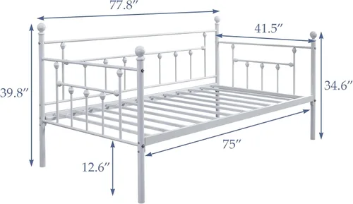 Vista 2 de VECELO Marco de sofá cama, plataforma de metal de tamaño individual con cabecero, estilo victoriano, base de colchón/sofá de cama para niños