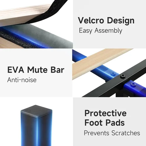 Vista 9 de koorlian Base de cama Queen con cabecero, marco de cama tapizado de terciopelo ajustable con puertos tipo C y USB, cabecera de almacenamiento