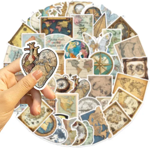 Vista 4 de Paquete de 50 calcomanías de mapas vintage, calcomanías de mapas del mundo de grafiti para maleta, guitarra, botellas de agua, laptop, computadora