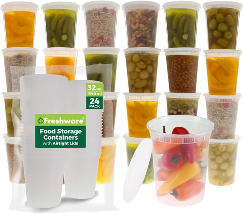 Vista 10 de Freshware [12 unidades, 64 oz] recipientes de plástico de 1/2 galón para almacenamiento de alimentos y sopa con tapas herméticas, recipientes