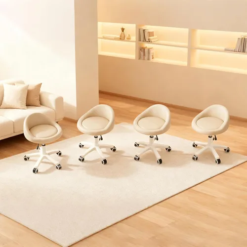 Vista 8 de Taburete con Ruedas – Asiento Giratorio Ergonómico, Altura Ajustable, Ruedas Ultra Silenciosas, Cojín Acolchado de Cuero PU, para Salón, Oficina